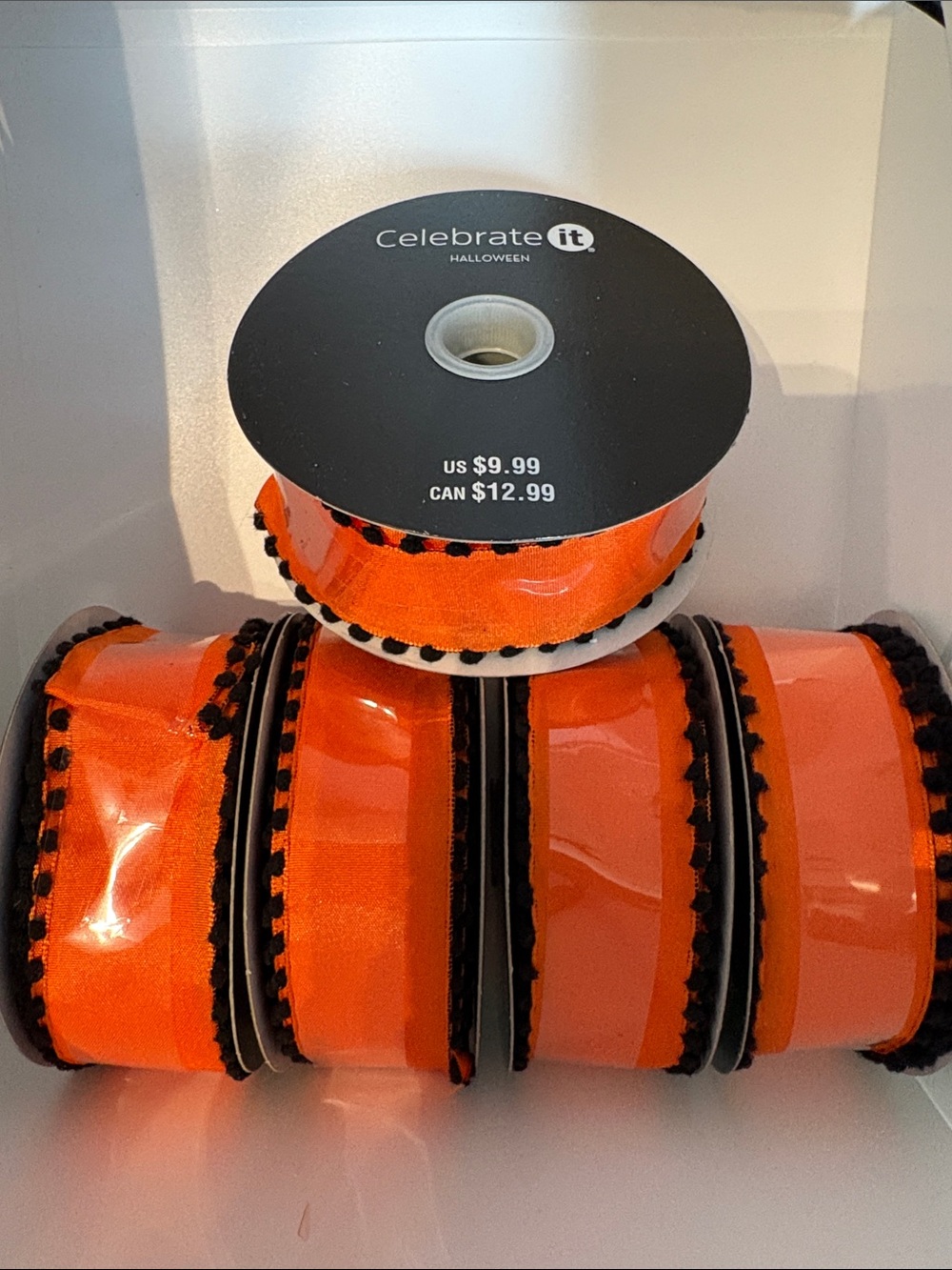 Celebrate It Orange with Black Pom Trim Ribbon Set 5 rolls